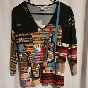 Vintage Colorful Musical Print Top